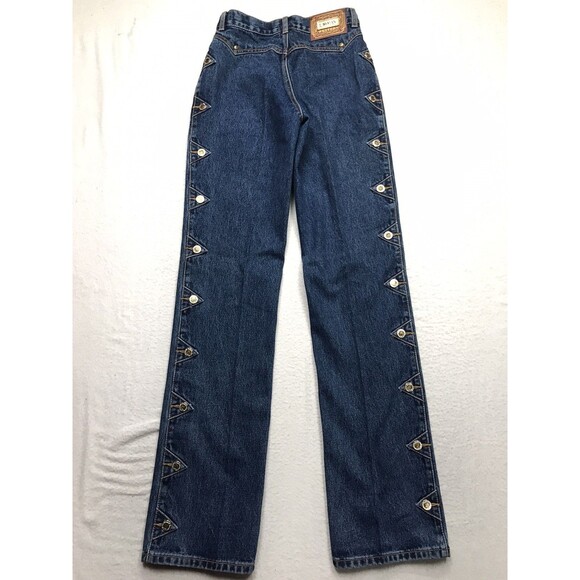 80s LAWMAN WESTERN Jean Women 1(24x34) Slim Fit Long Inseam Button Leg Vintage - Picture 1 of 16